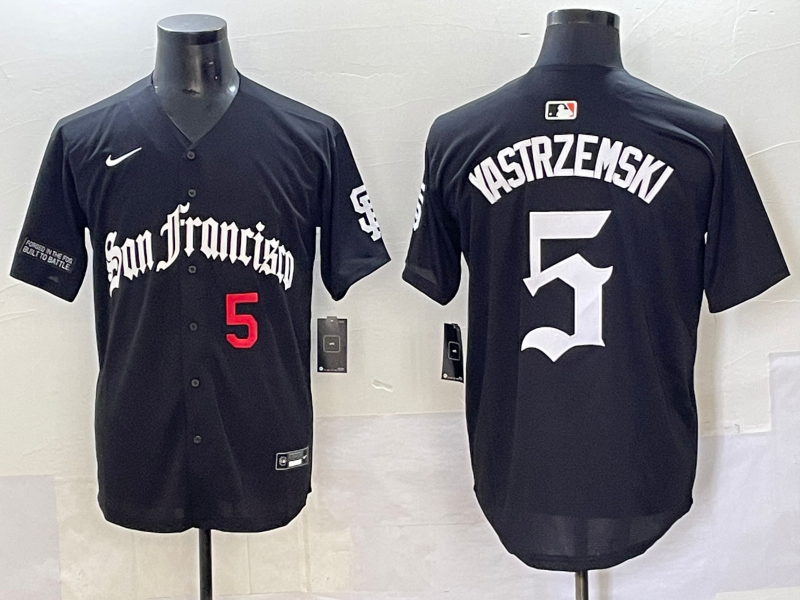 Men 2025 San Francisco Giants #5 Yastrezemski Black Five generations Joint Name Nike MLB Jersey style 6